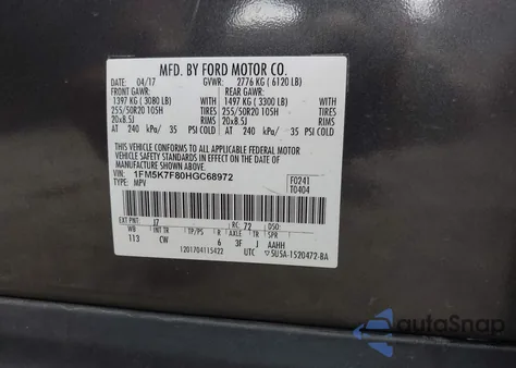 2017 Ford Explorer Limited z USA, uszkodzony, nr VIN 1FM5K7F80HGC68972